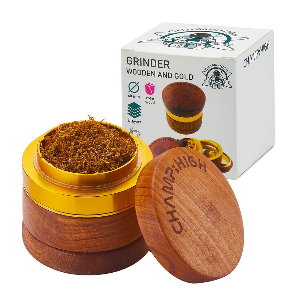Champ High Wooden Metal Gold Grinder 4 Parts – 60mm
